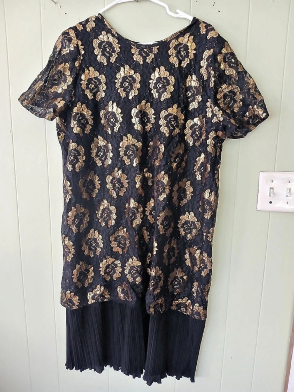 Vintage CUE Floral Lace Dress Black Gold Size 161⁄2
